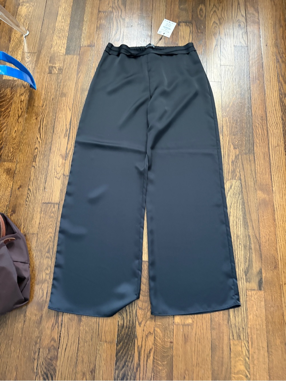 Zara Black Wide-Leg Satin Trousers